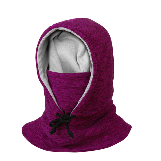 Winter Hat Adjustable Drawstring Wind Resistant Cotton Blend Face Cover Scraf Cycling Cap for Unisex - wine red