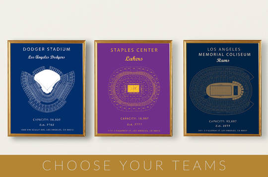 Dodgers, Lakers, Rams. Set Of 3 Prints Or Canvases, Dodgers Stadium, Staples Center, Los Angeles Memorial Coliseum, Choose Your Team