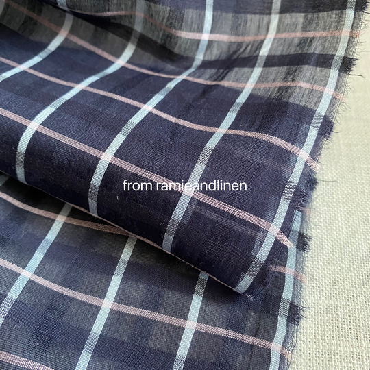 Silk Fabric, Yarn Dyed Grid/Check Weaved, Cotton Blend Half Yard By 55" Wide