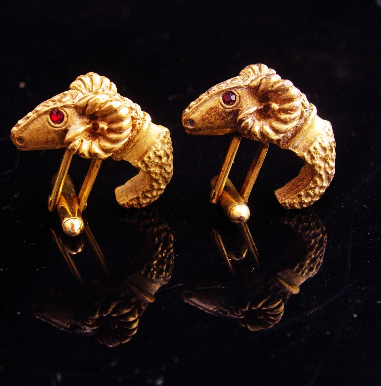 Khnum Cufflinks/Vintage Ram Set Diety God Jewelry Gold Sheep Golden Mythical Astrology Gift Leo Sagittarius