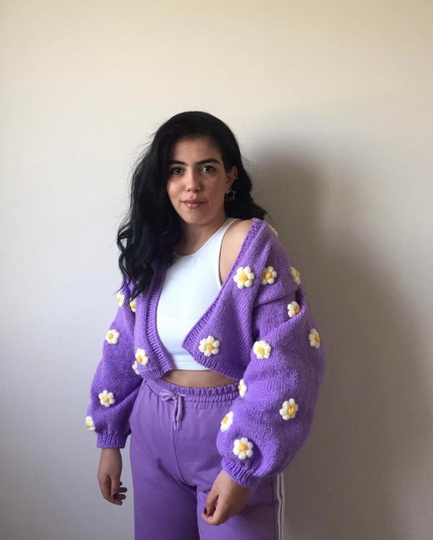 Daisy Chunky Cardigan | Handmade Sweater For Women Knit Jacket Oversized Christmas Unique Gift Her