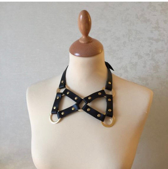 Leather Bow Necklace | Collar, Black, Gold, Neck, Artist, Performer, Rave, Festival, Formal, Tie, Unisex, Buckle, Burning Man