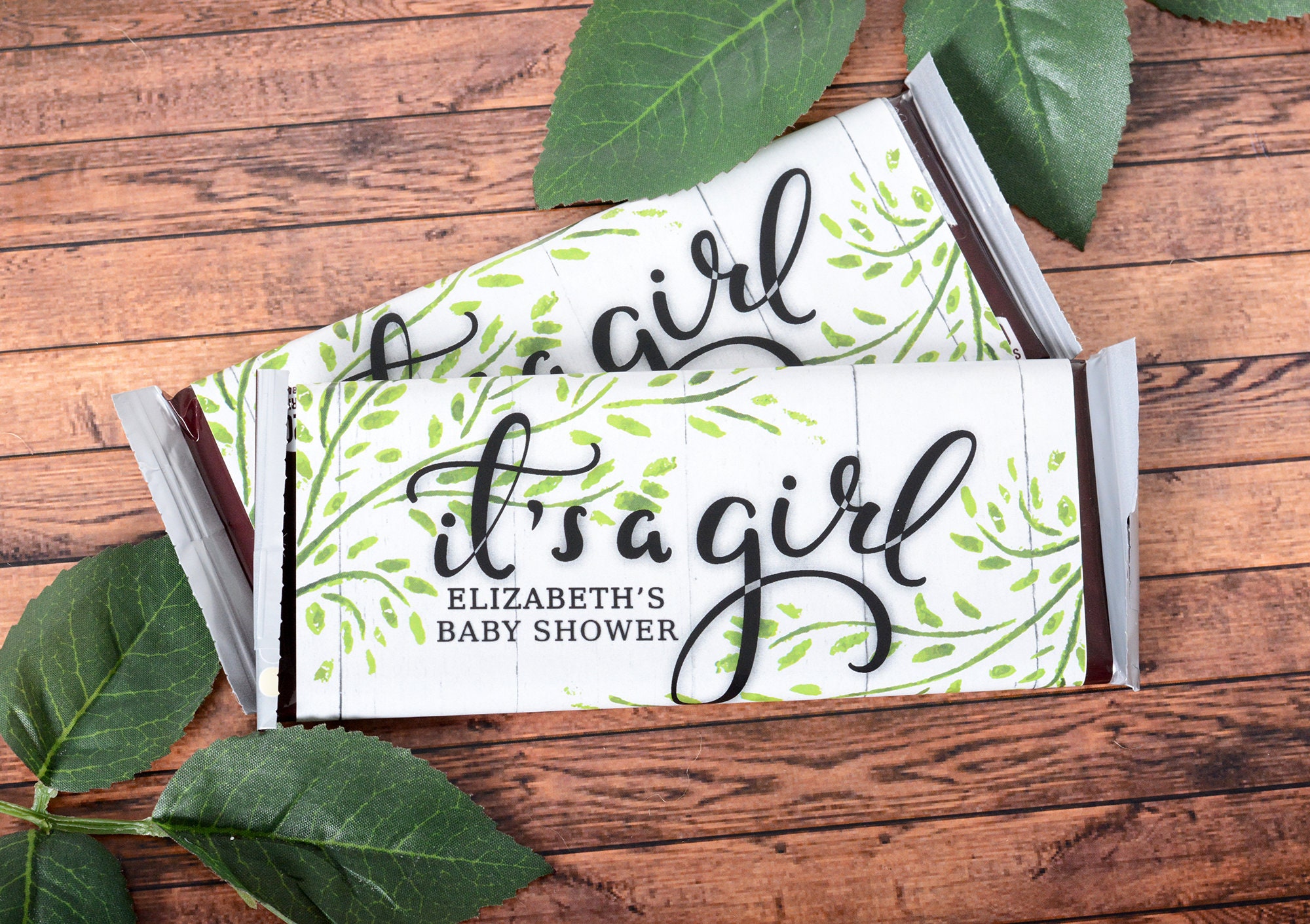 Garden Candy Bar Wrappers, 25 Baby Shower Chocolate Wraps, Greenery Stickers #bsihb-96