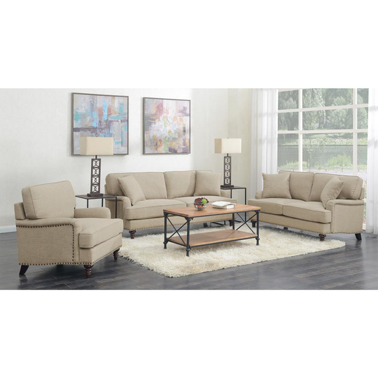 Picket House Furnishings Cassandra Modern Polyester/Polyester Blend Natural Living Room Set in Off-White | UBB0823PC