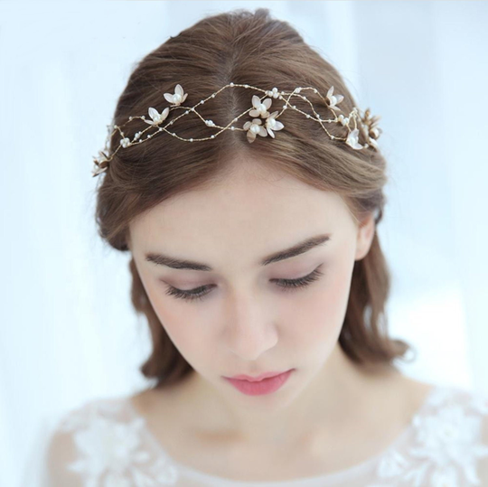 Simple Flower Handmade Pearls Bridal Hair Vine, Wedding Hair Accessories, Headband, Wedding Headband