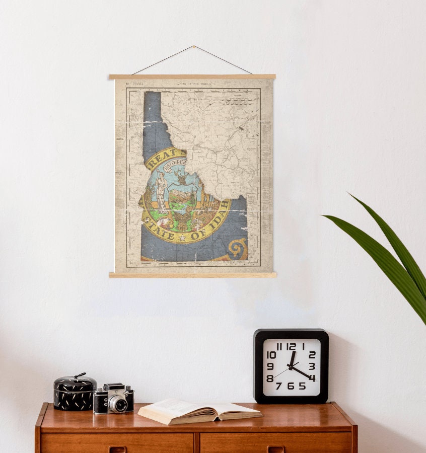 Idaho Vintage State Flag Map Print | Hanging Canvas Art Printed Marketplace