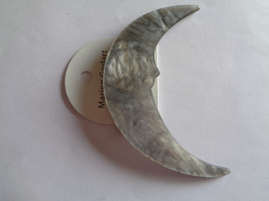 Vintage Marion Godard Grey Crescent Moon Brooch/Pin