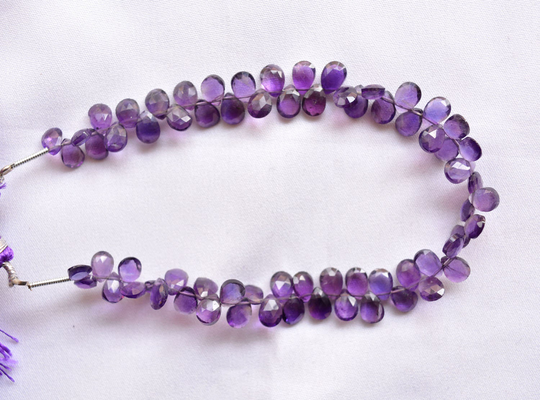 Amethyst Faceted Pear Shape Beads, 5x7mm Gemstone Briolette Beads For Jewelry, 4 Inches Strand # Bd 384