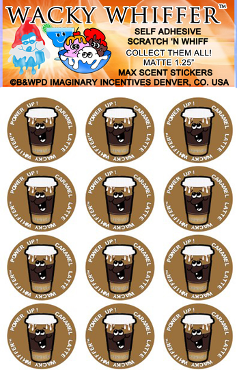 Wacky Whiffer Whiffers Matte Max Scent Scratch & Sniff Stickers. Big Pack, Caramel Latte Max Scent Sticker Pack
