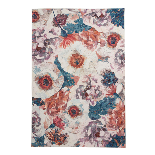 Ivory and Teal Floral Grace Area Rug: Pink/Multi - Polyester - 6' x 9' by World Market