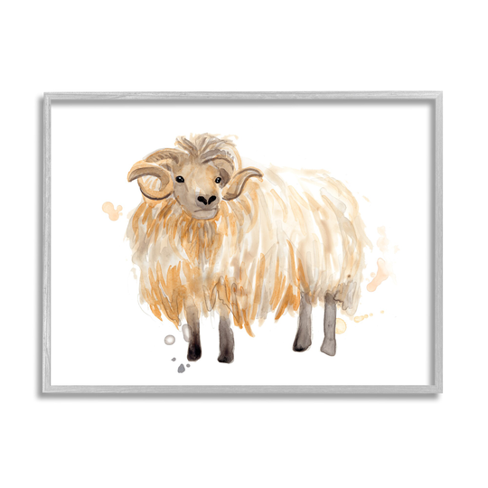 Stupell Industries Stupell Industries Stoic Highland Mountain Goat Curved Horn Ram Gray Farmhouse Oversized Rustic Framed Giclee Texturized Art by