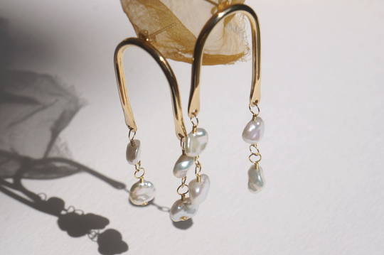 Long Pearl Earrings, Drop Earrings Bridal, Arches Gold Earring, Thoughtful Gift For Her, Bridesmaids