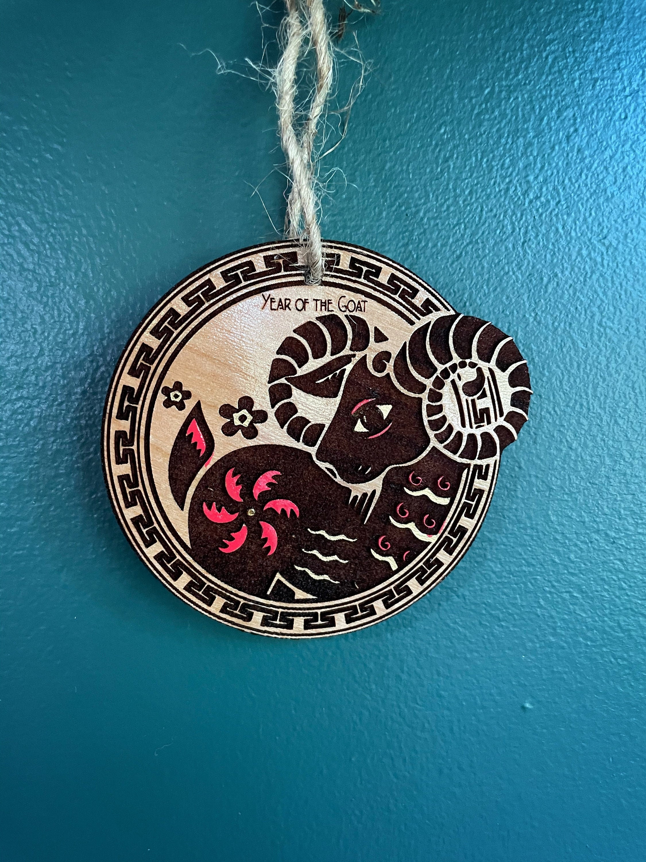 Chinese Zodiac Goat Ornament in Cherry Wood/Year Of The New 2021 Animal Lucky Gift