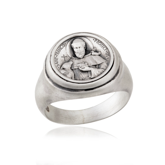 Sterling Silver Saint Francis Ring, Mens Religious Gifts, Statement Rings, St Catholic Men Valentine's Day Gifts For
