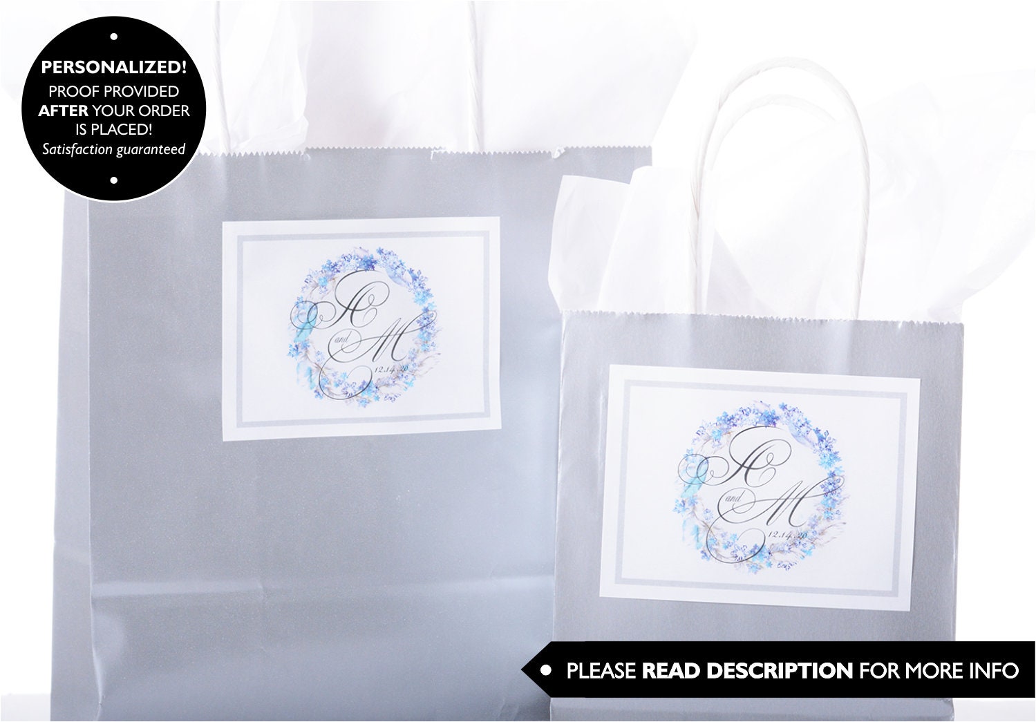 Custom Wedding Stickers - Welcome Bag Box Thank You Winter Labels #wdib-207