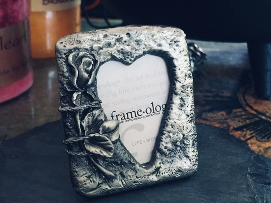 Vintage Pewter Rose Flower Frame, Heart Shaped Image, United Design, 2001