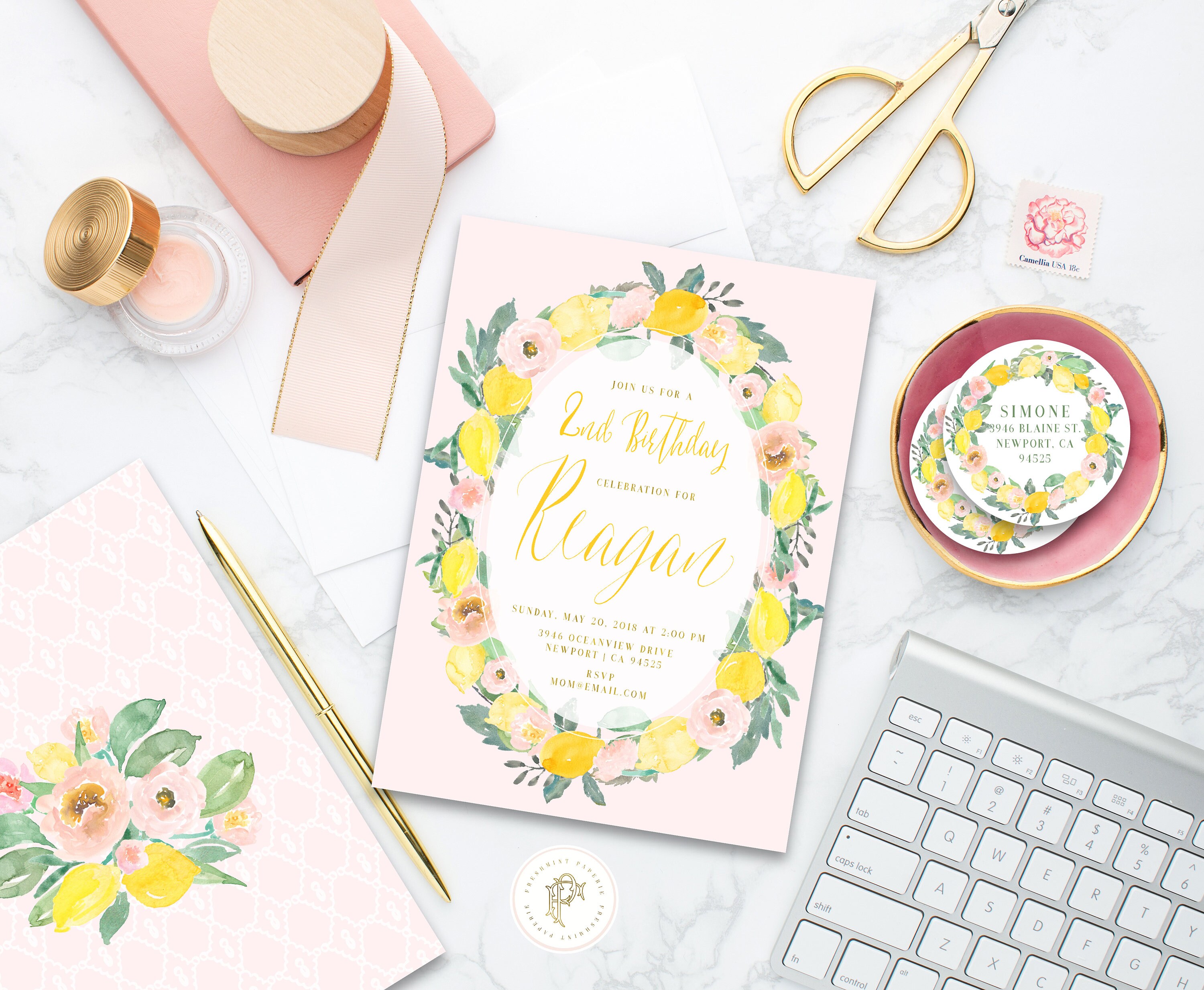 Lemon Birthday Invitation | Floral Invitation French Country Countryside Invite