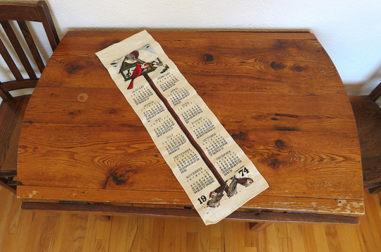 Vintage 1974 Year Linen Calendar Goldfinches