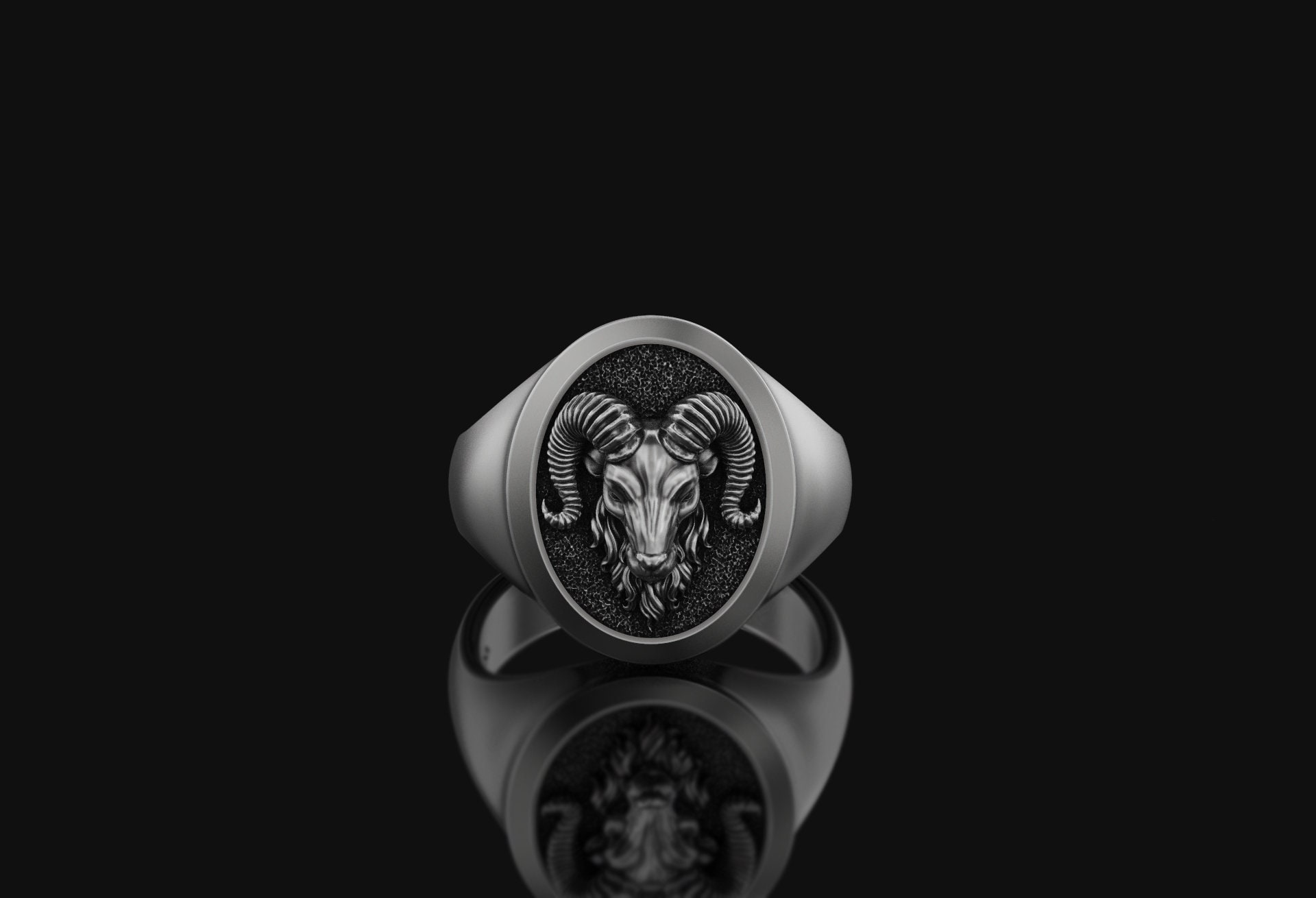 Aries Ring Ram Signet Horoscope Jewelry Silver Accessory Gift For Him, Her Unisex Mens, Womens Birthday Horn
