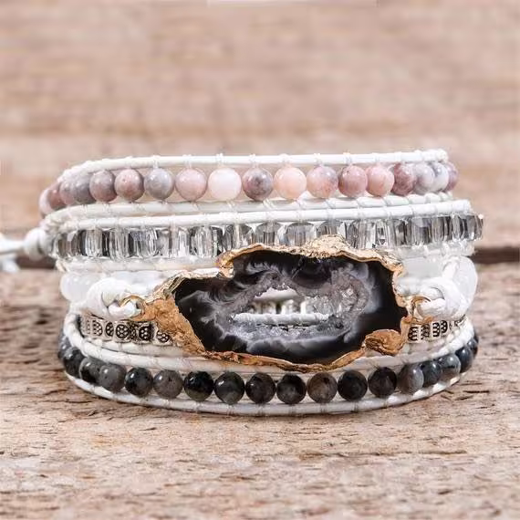 Smokey Agate Healing Stone Bracelet-Meditation Calming Spiritual Balancing Grounding Protection Bracelet-Inner Peace Anxiety Yoga Bracelet