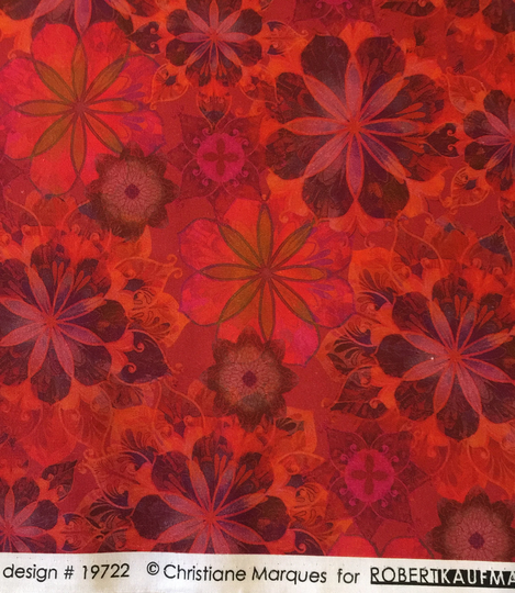 Half Yard - Red Flowers Venice By Christiane Marques For Robert Kaufman Rich Saturated Color Stained Glass Blender 100% Cotton Fabric