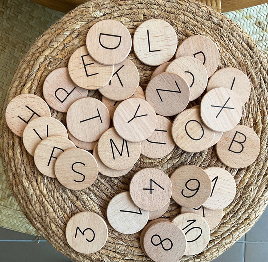 Wooden Alphabet & Numbers Set Based in Montessori Education, Waldorf Homeschooling