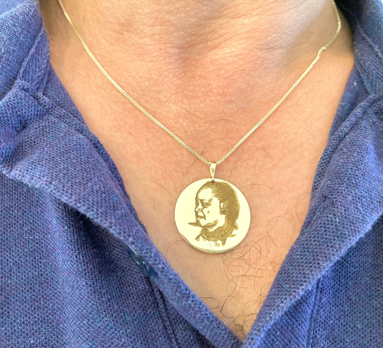 14K Gold Photo Necklace, Custom Portrait Picture, Custom Jewelry, Real Necklace, Engraved Photo, Portrait Personalized