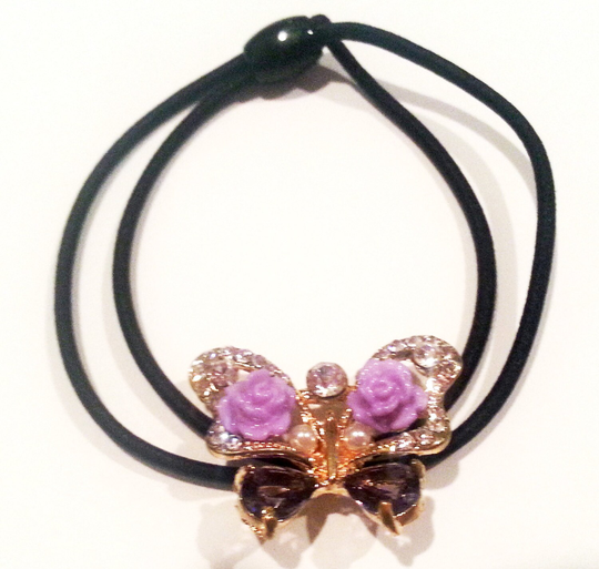 New Amethyst Cz Crystal Butterfly Elasticized Ponytail Tie