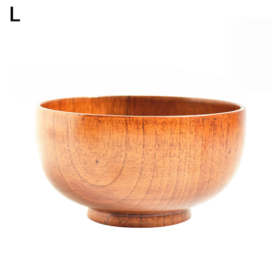 Japanese Style Solid Wooden Bowl Soup Rice Noodles Food Serving Round Tableware - s