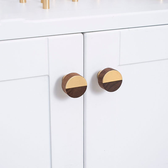 Flat Wood Drawer Knobs, Modern Walnut Brass Cabinet Knobs For Home Improvement, Hardware