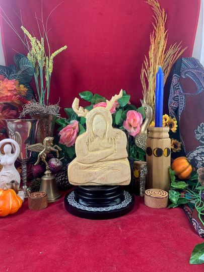 Stunning, Hand Crafted, Cernunnos/Horned God Of The Wildwood, Alaskan Yellow Cedar, Rustic Made To Order, Each Statue Is Unique, Excellent