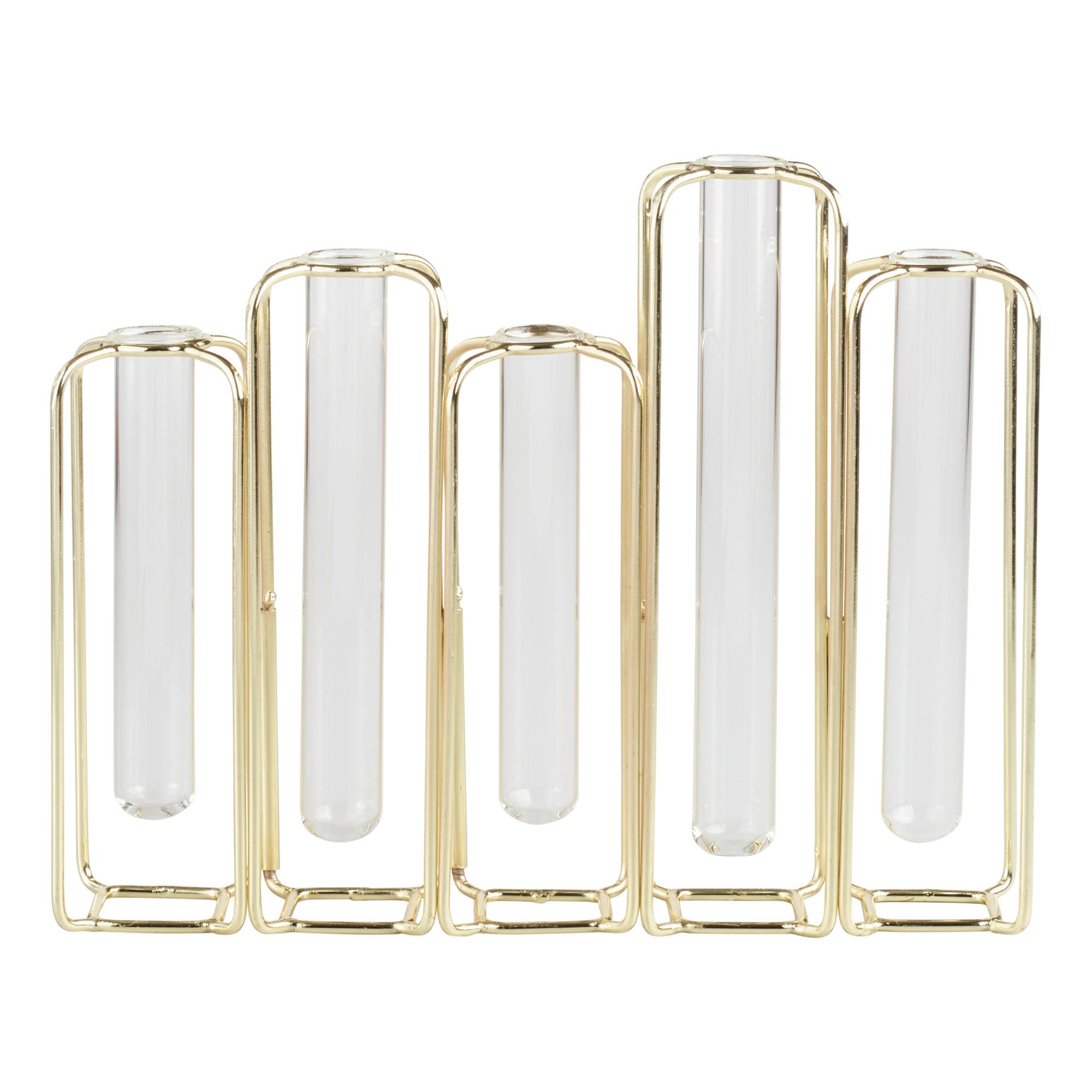 Brass and Clear Glass Test Tube Vases: Gold by World Market