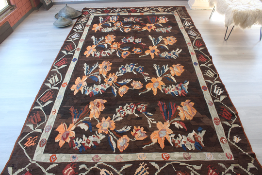 7'x12' Kilim, Vintage Floral Kilim, Karabagh Ethnic Bohemian Rug, Area Rug/N-965 6'7"x11'9"