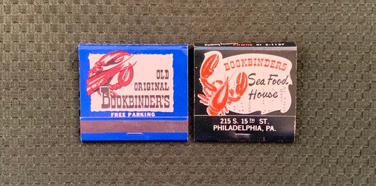 Vintage Matchbooks, Bookbinders, Seafood Restaurant, Philadelphia, Pa, Lot Of 2, with All Match Sticks, Free Ship in Usa