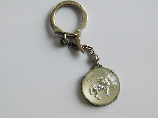 Antique French Sterling Silver Keyring With Aries Medallion