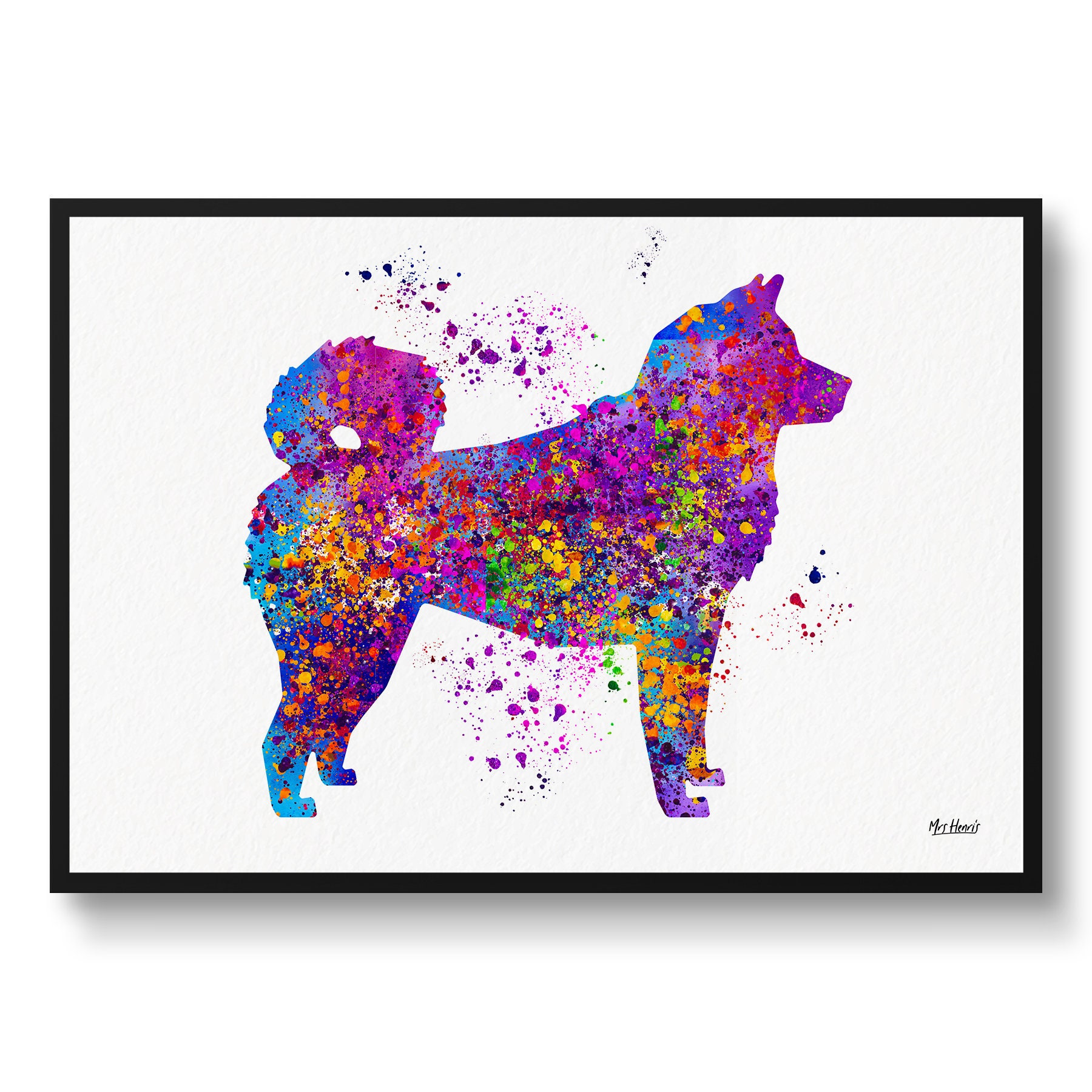 Akita Inu Watercolour Dog Print - Splash Veterinary Decor Gift Illustration Framed & Unframed Wall Art For Lovers & Vets