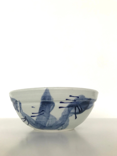 Beautiful Hand Made Bowl With Blue Abstract Flowers Stamp