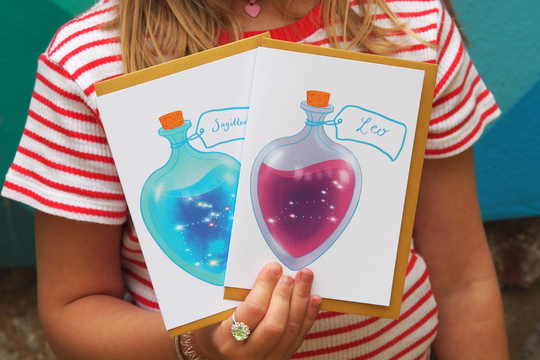 Zodiac Star Sign Bottle Celestial Constellation Card - Horoscope Card Astrology Personalise Inside & Send Direct Birthday