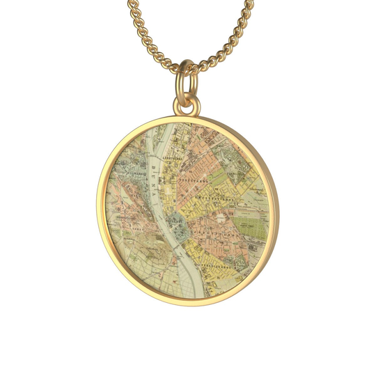 Vintage Budapest Hungary Map | 1900 Old Hungarian Capital City & Street Atlas Single Loop Necklace