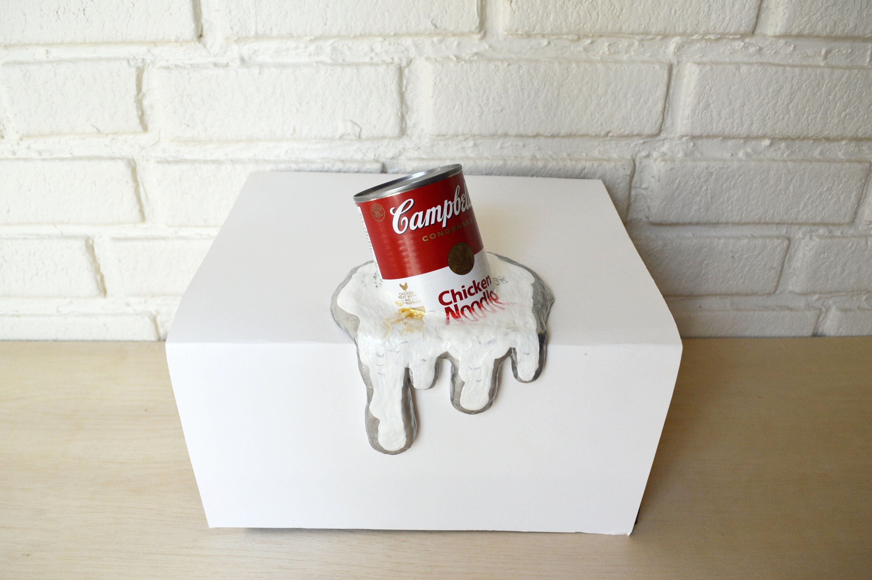 Melted Campbell's Chicken Noodle Soup Can Surreal Pop Art Sculpture