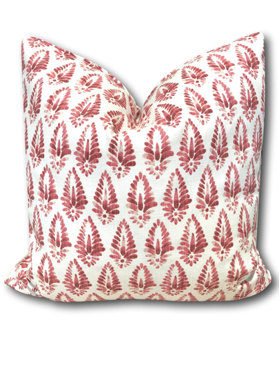 Lacefield Designs Linen Blend Basketweave Rosa Pillow Cover - Rose & White Block Print Red Accent Cover Only