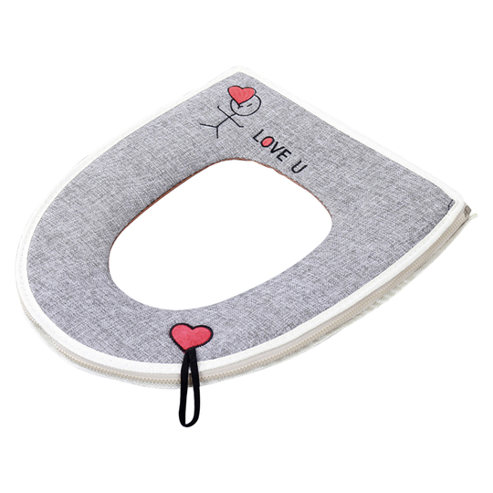 Linen Blend Toilet Pad Fadeless with Pulling Lanyard Comfy Soft Fabric Toilet Cover Pad for Home - grey