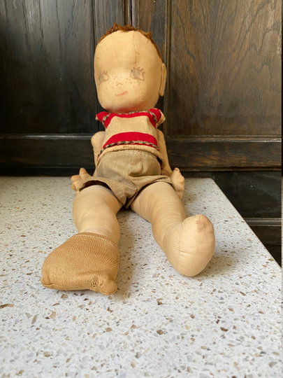 Antique Boy Doll. Stuffed Fabric Boy. Vintage Handmade Cloth Toddler