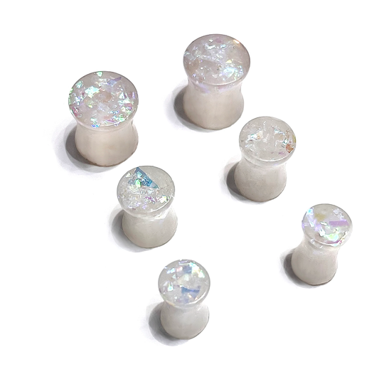 Size | 2G, 0G, 00G 6mm, 8mm, 10mm, Double Flare, Ear Gauges, Plugs, White Opal, Body Jewelry