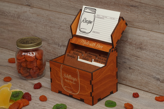 Recipe Box With Dividers & 4x6 Recipe Cards Jar Personalized Engraved Wood Bridal Shower Decor Mothers Day Gift Christmas