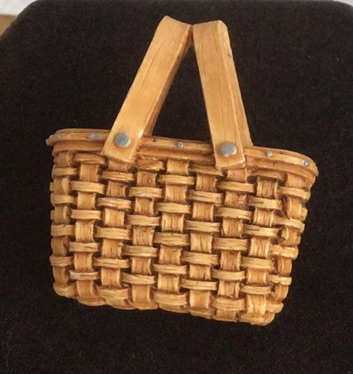 Handmade Wooden Picnic Basket Brooch, Pin, Vintage, 1997 | Aq15