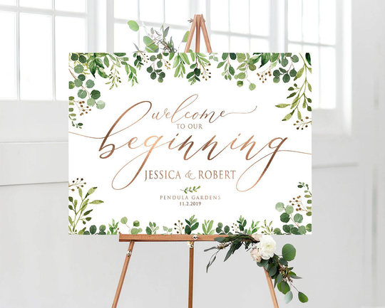 Greenery Wedding Sign, Botanical Leaves Welcome Sign, Wedding Welcome Decorations