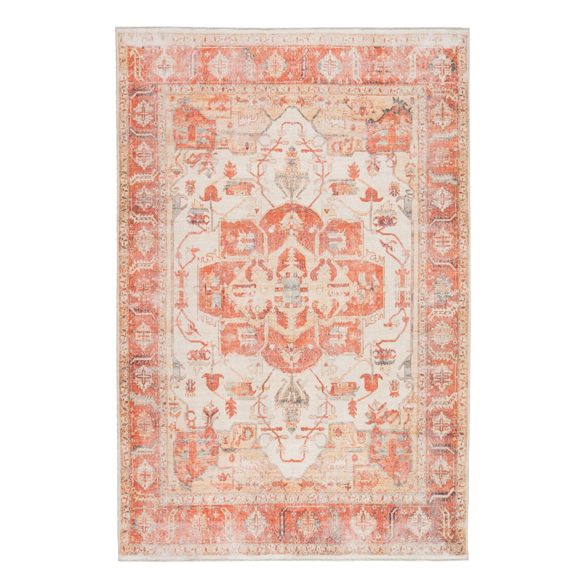 Orange And Ivory Medallion Serin Area Rug - Cotton - 8' x 10' by World Market