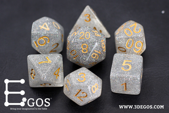 Grey Glitter Snow Dnd Dice Set For Dungeons & Dragons, D&d, Pathfinder, D20 Polyhedral Resin Dice, Fit in Box, Tower