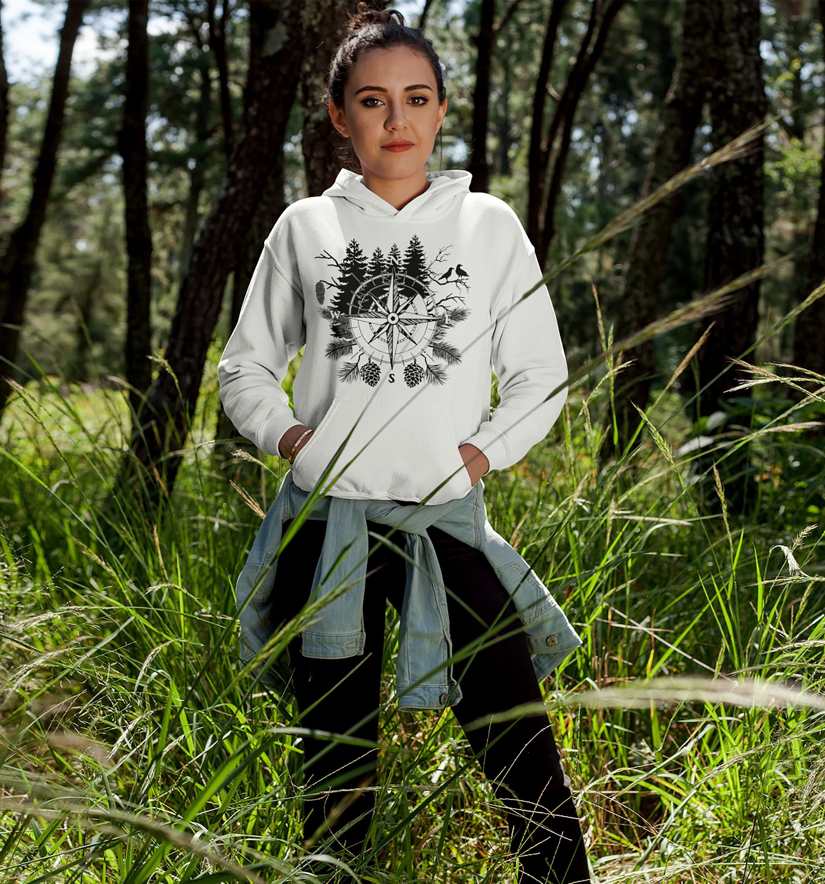 Forest Compass | Unisex Heavy Blend Crewneck Sweatshirt/Hoodie Adventure Camping Hiking Nature Lover Ravens Pine Tree Gift
